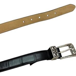 Brighton Croc Embossed Belt 44803 Black Silver Large 34